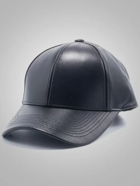 New Men Handmade Black Sheepskin Leather Baseball Cap