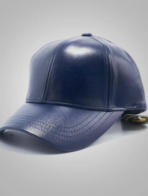 New Sheepskin Leather Baseball Blue Cap For Men