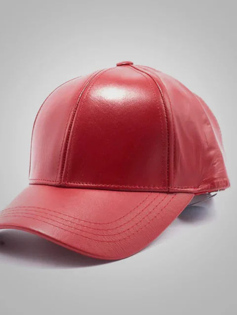 New Men Red Lampskin Leather Baseball Cap