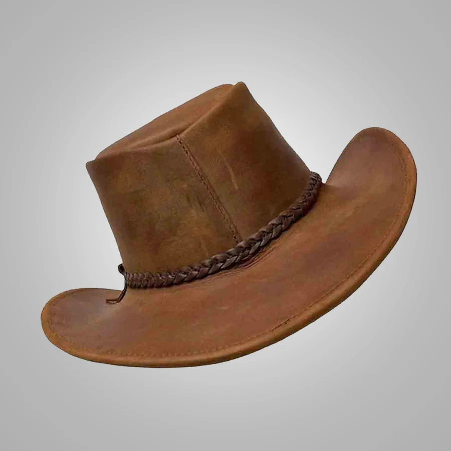 New Men’s Brown Handmade Western Style Leather Cowboy Hat - Image 2