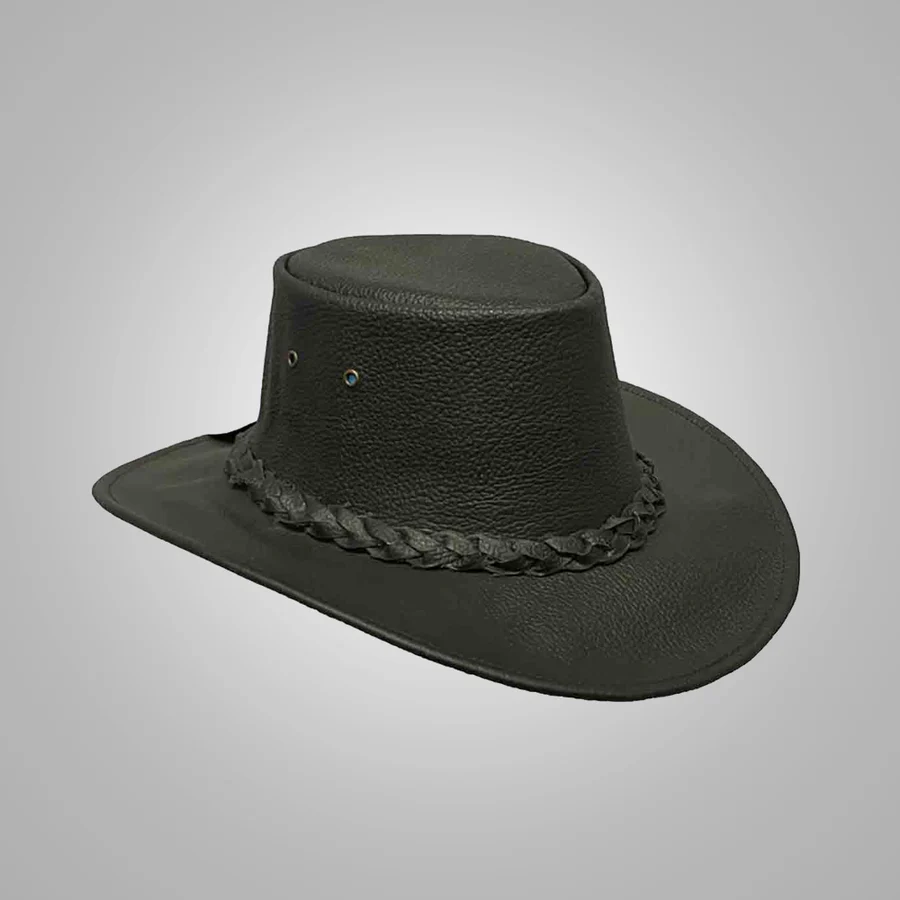 Mens Black American Cowboy Lampskin Leather Hats - Image 2