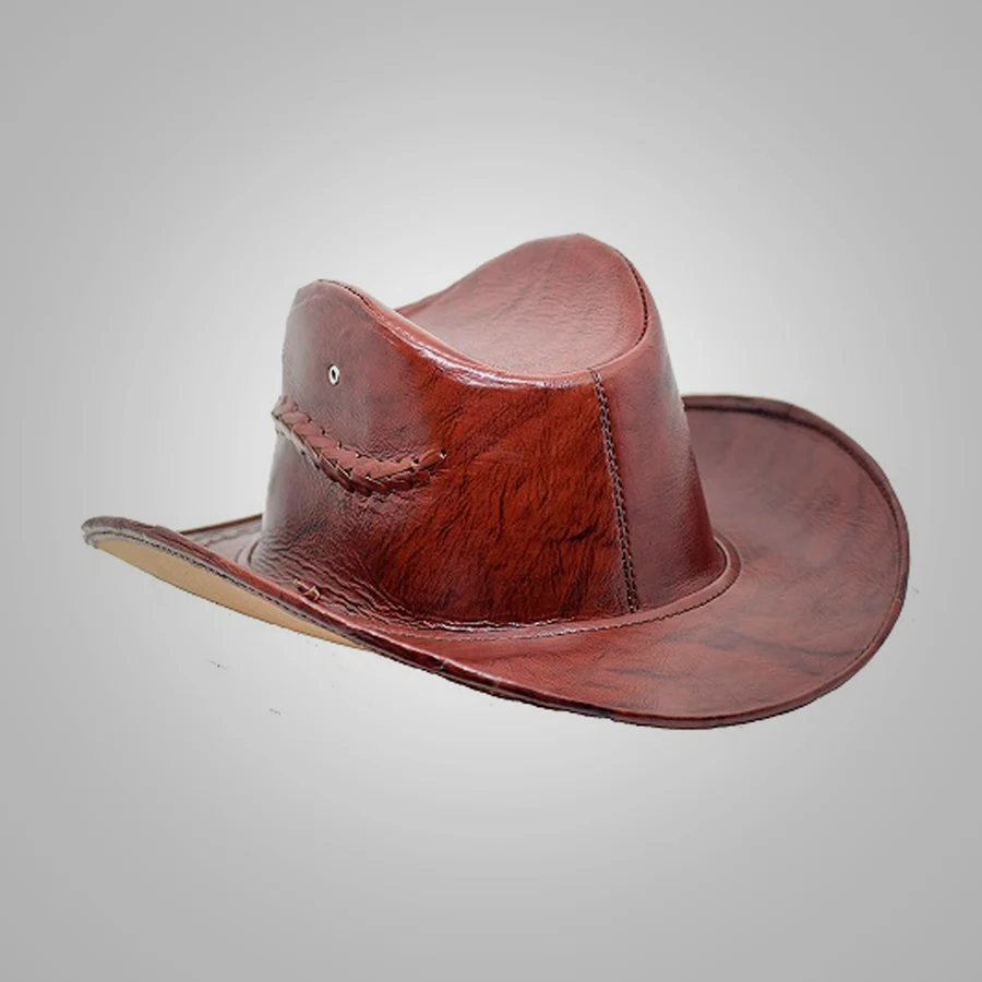 New Western Cowboy Leather Hat Shine Brown For Men - Image 2