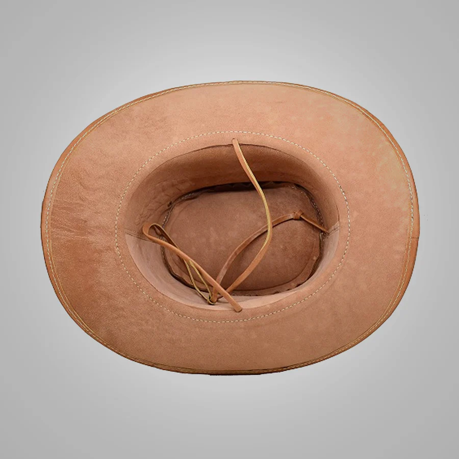 New Men Handmade Western Cowboy Leather Hat Brown - Image 3