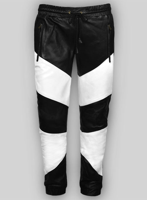 Men’s Black & White Leather Pant