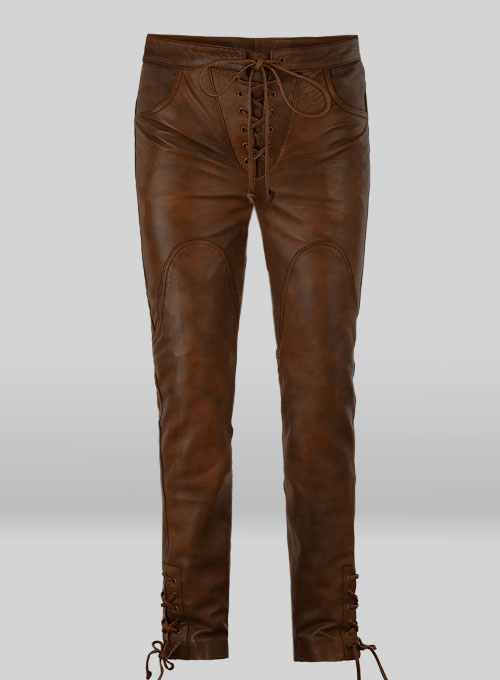 Men’s Vintage Brown Distressed Leather Pant