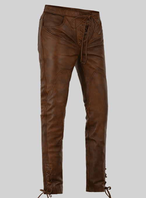 Men’s Vintage Brown Distressed Leather Pant - Image 2