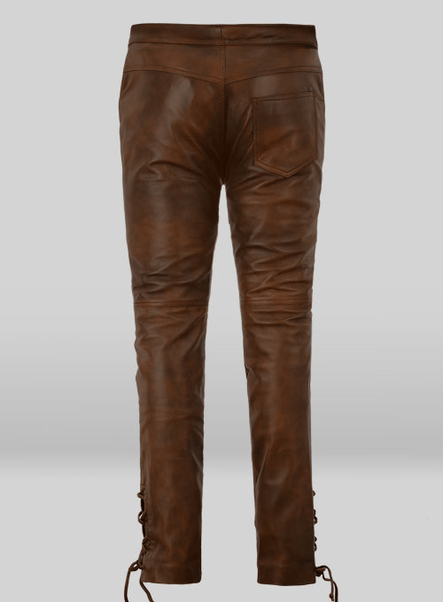 Men’s Vintage Brown Distressed Leather Pant - Image 3