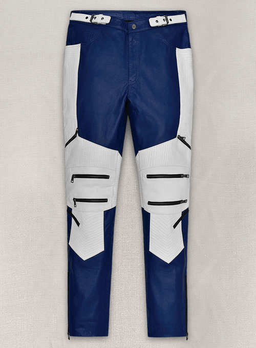 Men’s Blue & White Leather Pant