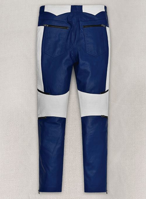 Men’s Blue & White Leather Pant - Image 2