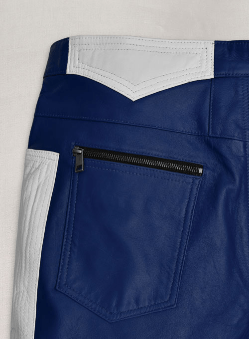 Men’s Blue & White Leather Pant - Image 3