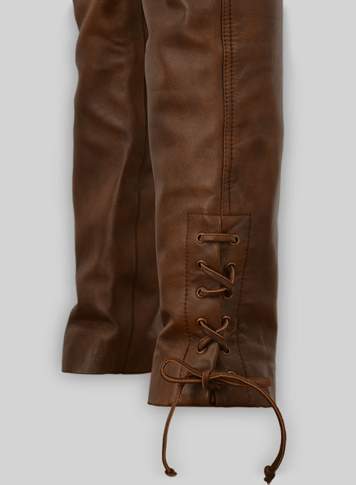 Men’s Vintage Brown Distressed Leather Pant - Image 4